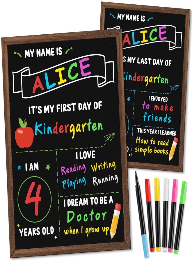 IJIGU First & Last Day of School Board, 14 x 10.5 Inch Double Sided Back to School Chalkboard with Frame, Reusable Wooden 1st Day of Preschool/Kindergarten Sign for Kids/Girls/Boys - Image 1
