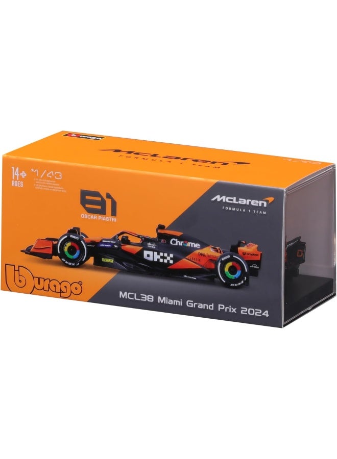 Bburago 1:43 Formula (with helmet & plastic stand) - McLaren Team MCL38 (Miami GP) (2024) – Remote Control Toy for Kids Ages 6+ - Image 4