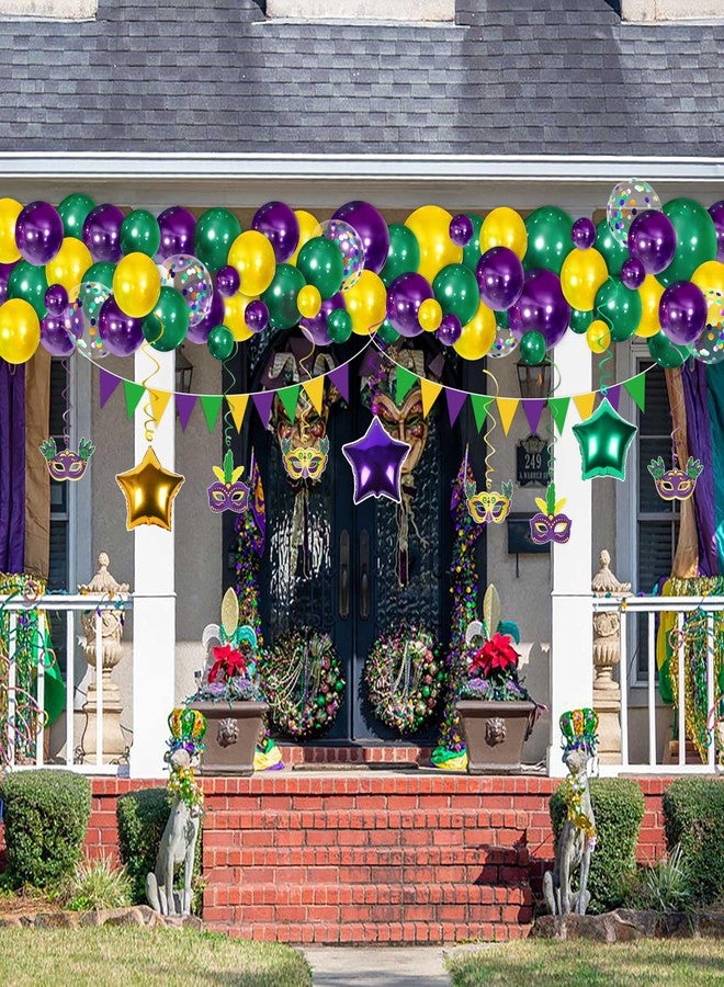 مون بوت مجموعة زينة قوس بالونات ماردي غرا - لافتة كرنفالية باللون البنفسجي والأخضر والذهبي ودوامات معلقة لتزيين حفلات أعياد الميلاد - Image 4