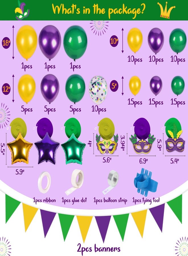 مون بوت مجموعة زينة قوس بالونات ماردي غرا - لافتة كرنفالية باللون البنفسجي والأخضر والذهبي ودوامات معلقة لتزيين حفلات أعياد الميلاد - Image 5