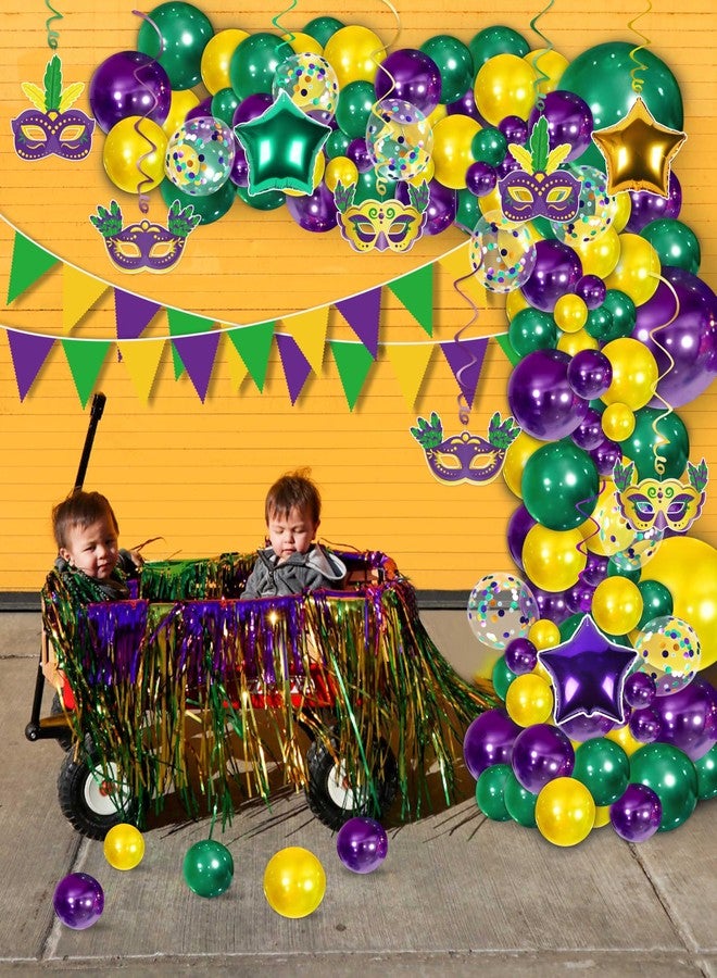 مون بوت مجموعة زينة قوس بالونات ماردي غرا - لافتة كرنفالية باللون البنفسجي والأخضر والذهبي ودوامات معلقة لتزيين حفلات أعياد الميلاد - Image 2