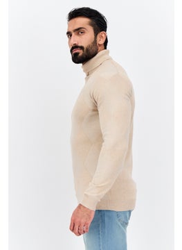 Sorbino Men Turtle Neck Argyle Pattern Long Sleeves Sweater, Tan  - Image 2