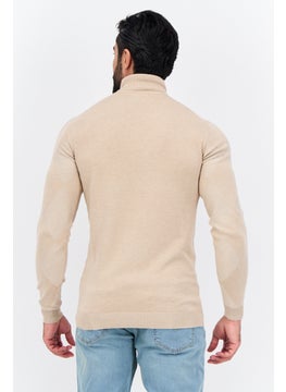 Sorbino Men Turtle Neck Argyle Pattern Long Sleeves Sweater, Tan  - Image 3