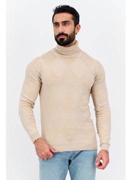 Sorbino Men Turtle Neck Argyle Pattern Long Sleeves Sweater, Tan  - Image 1