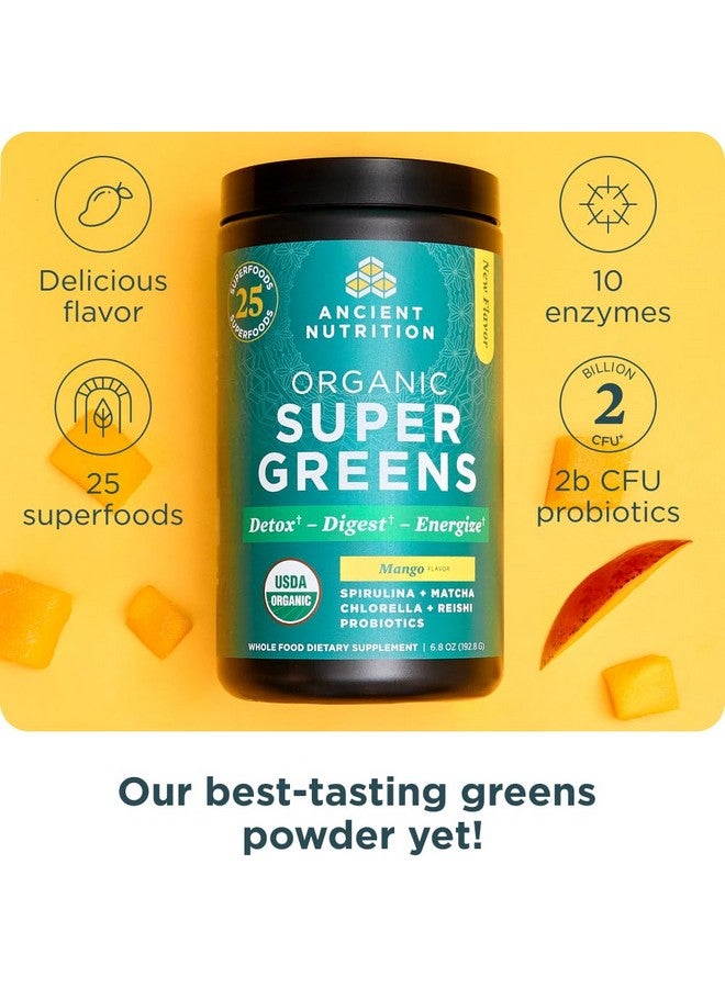 آينشنت نيوترشن مسحوق سوبر جرينز من Ancient Nutrition مع البروبيوتيك، خضراوات عضوية بنكهة المانجو، مصنوعة من فواكه وخضراوات وأعشاب حقيقية، تدعم الهضم والطاقة، 25 حصة، 6.8 أونصة - Image 2