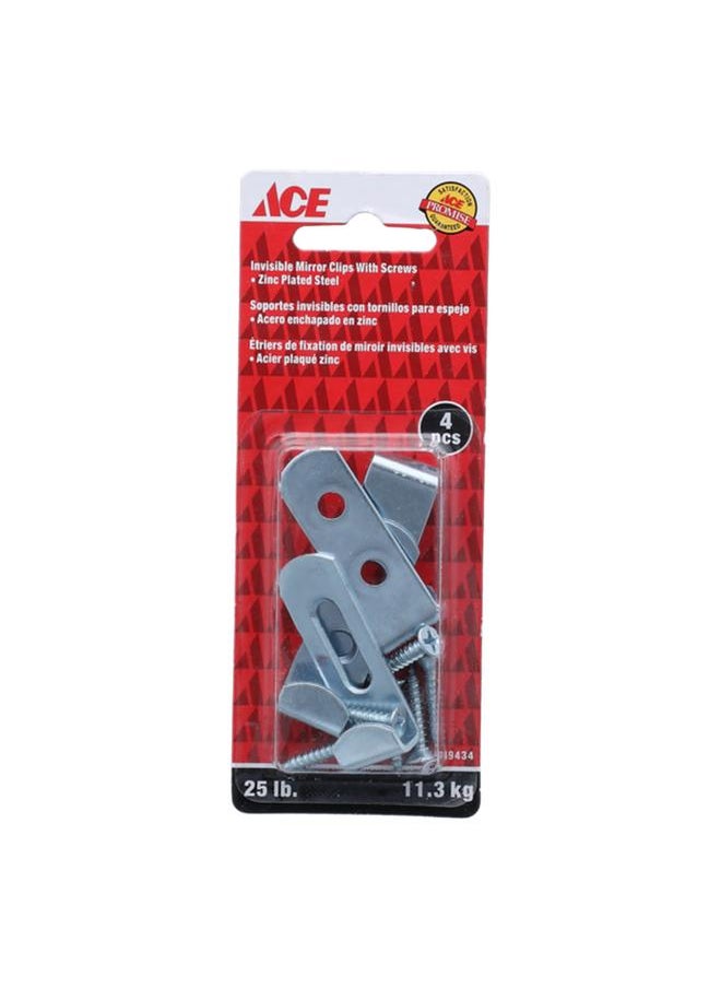 ACE 4-Piece Zinc Plated Steel Invisible Mirror Clips with Screws Silver 11.3kg TSRP - 13 