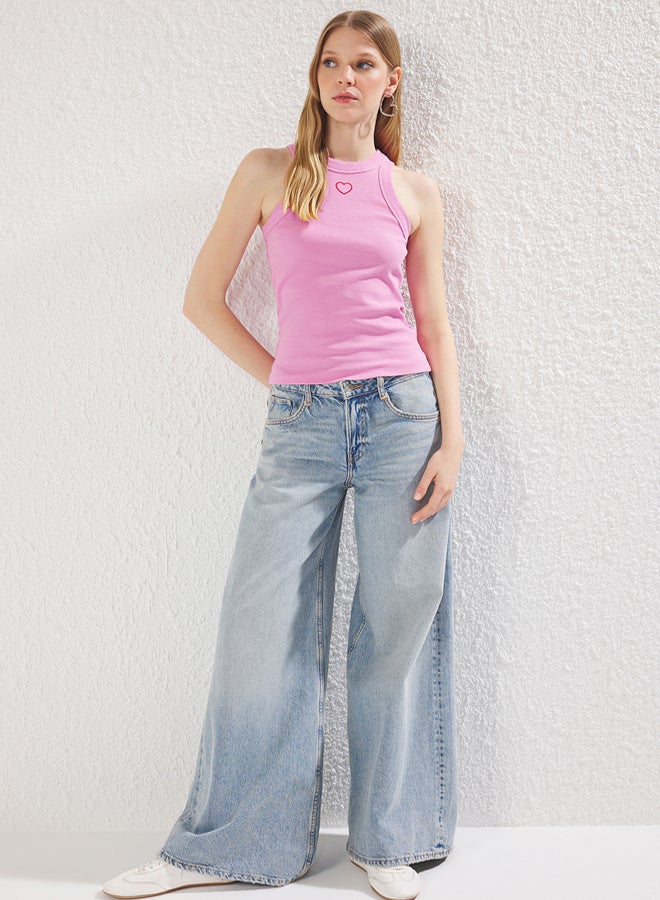 trendyol Pink Embroidered Halter Neck Regular Length Fitted Flexible Knitted Undershirt - Image 3