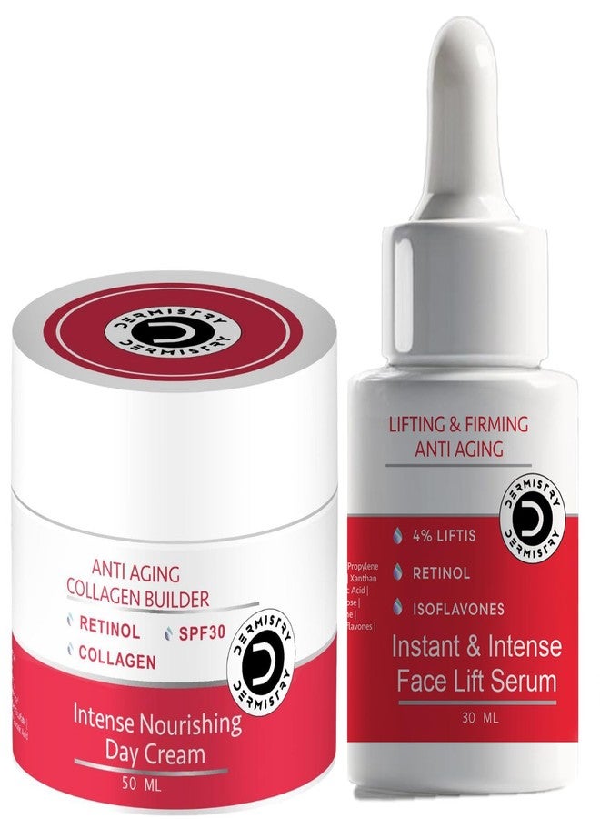 Dermistry Instant Skin Lifting Firming Tightening 4% Liftis Retinol Collagen Boost Day Night Anti Aging Face Serum & SPF 30 Cream For Ageing Wrinkles Dark Circles Fine lines Men Women Dry Oily Skin - Image 1