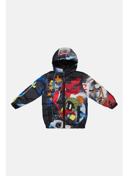 Looney Tunes Toddlers Boy Graphic Print Puffer Jackets, Black  - Image 1