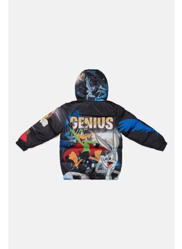 Looney Tunes Toddlers Boy Graphic Print Puffer Jackets, Black  - Image 2