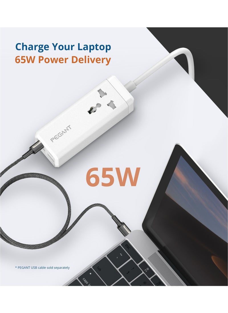 PEGANT - 65W Power Extension Cord with USB, 2x USB-C PD, 2x USB-A QC Fast Charger Adapter, 1 Way Universal Plug Socket Outlet, Quick Charging Surge Protector, 2M Cable Type C USB Charger - Image 1
