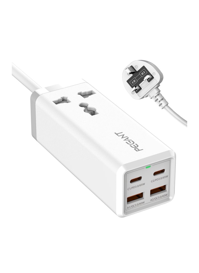 PEGANT - 65W Power Extension Cord with USB, 2x USB-C PD, 2x USB-A QC Fast Charger Adapter, 1 Way Universal Plug Socket Outlet, Quick Charging Surge Protector, 2M Cable Type C USB Charger - Image 1