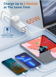بيجانت سلك تمديد طاقة 65 وات مع USB ، 2x USB-C PD ، 2x USB-A QC مهايئ شاحن سريع ، منفذ مقبس توصيل عالمي أحادي الاتجاه ، واقي تصاعد الشحن السريع ، شاحن USB من النوع C بطول 2 متر  - Image 2