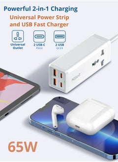 بيجانت سلك تمديد طاقة 65 وات مع USB ، 2x USB-C PD ، 2x USB-A QC مهايئ شاحن سريع ، منفذ مقبس توصيل عالمي أحادي الاتجاه ، واقي تصاعد الشحن السريع ، شاحن USB من النوع C بطول 2 متر  - Image 3
