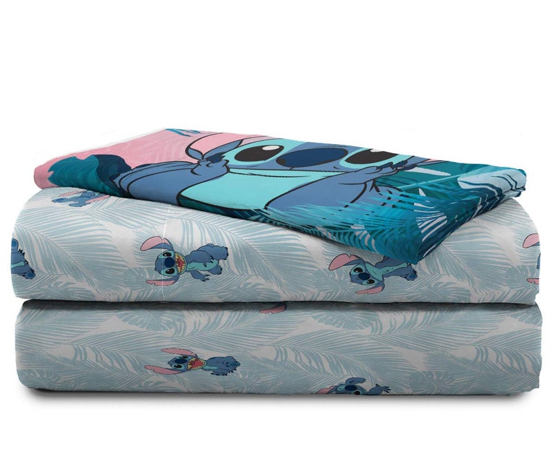 Jay Franco Kids Sheet Set with Fitted, Flat Sheets & Pillow Cover - Ultra-Soft Bedding with Pillowcase for Room Decor, Teal - Lilo & Stitch, 3 Piece Twin - Image 5