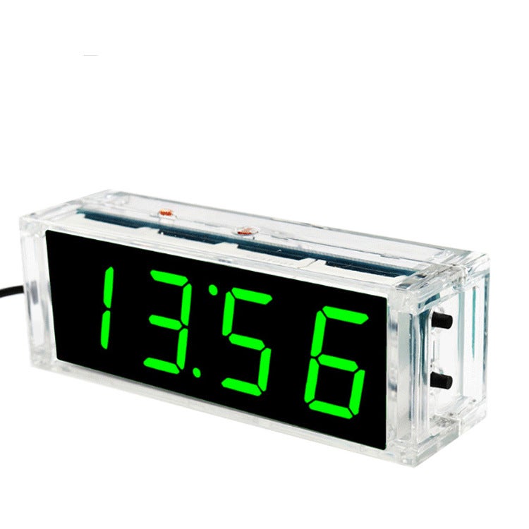 Compact 4-digit DIY Digital LED Clock Kit Light Control Temperature Date Time Display with Transparent Case - Image 1