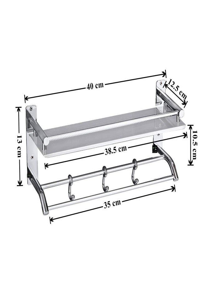 Meetzone High Grade Stainless Steel Multipurpose 2 Tier Bathroom Shelf with Towel Holder/Towel Hooks/Bathroom Accessories(Silver) - Image 3
