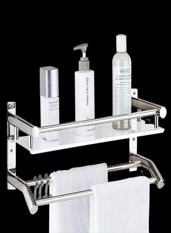 Meetzone High Grade Stainless Steel Multipurpose 2 Tier Bathroom Shelf with Towel Holder/Towel Hooks/Bathroom Accessories(Silver) - Image 5