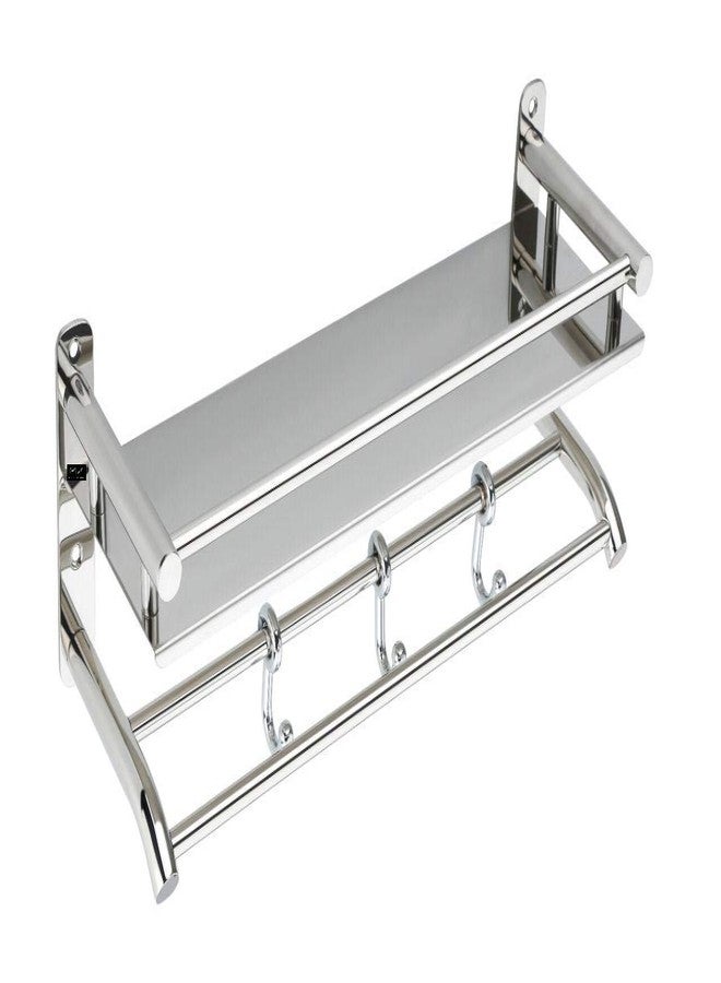 Meetzone High Grade Stainless Steel Multipurpose 2 Tier Bathroom Shelf with Towel Holder/Towel Hooks/Bathroom Accessories(Silver) - Image 1