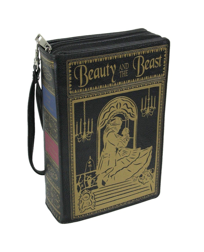 Things2Die4 Black Vinyl Beauty and the Beast Book Handbag Novelty Clutch Purse Crossbody Bag - Image 1