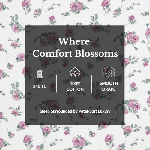 Plumora Double Bed Cotton Bedsheet Queen Size 90x100, 100% Pure Cotton Bed Sheet with 2 Pillow Covers, 240 TC Soft Breathable Floral Design – (Pink Floral, Double) - Image 5