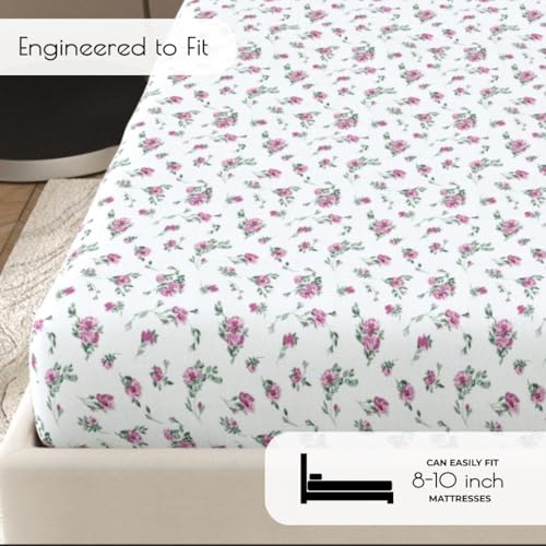 Plumora Double Bed Cotton Bedsheet Queen Size 90x100, 100% Pure Cotton Bed Sheet with 2 Pillow Covers, 240 TC Soft Breathable Floral Design – (Pink Floral, Double) - Image 3