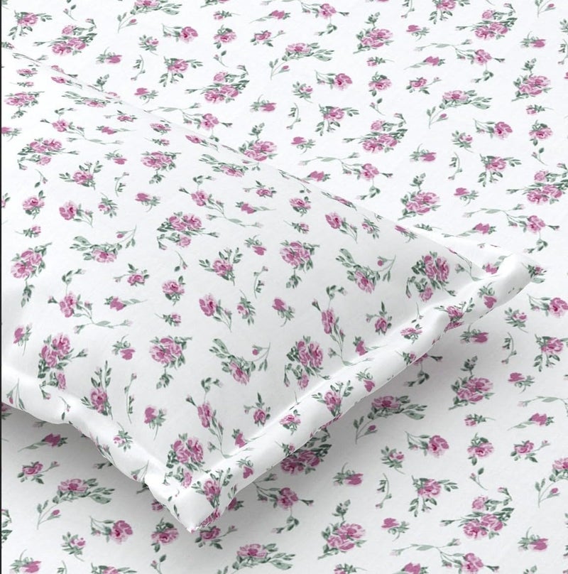 Plumora Double Bed Cotton Bedsheet Queen Size 90x100, 100% Pure Cotton Bed Sheet with 2 Pillow Covers, 240 TC Soft Breathable Floral Design – (Pink Floral, Double) - Image 1