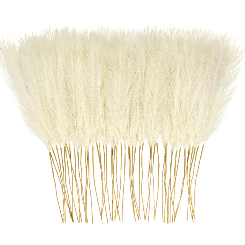 obbsie 50PCS Faux Pampas Grass, 21.6" Short Artificial Pompous Grass Floral Fake Pompas Grass Branches Vase Filler Flower Arrangement for Home Wedding Boho Decor, Beige - Image 1