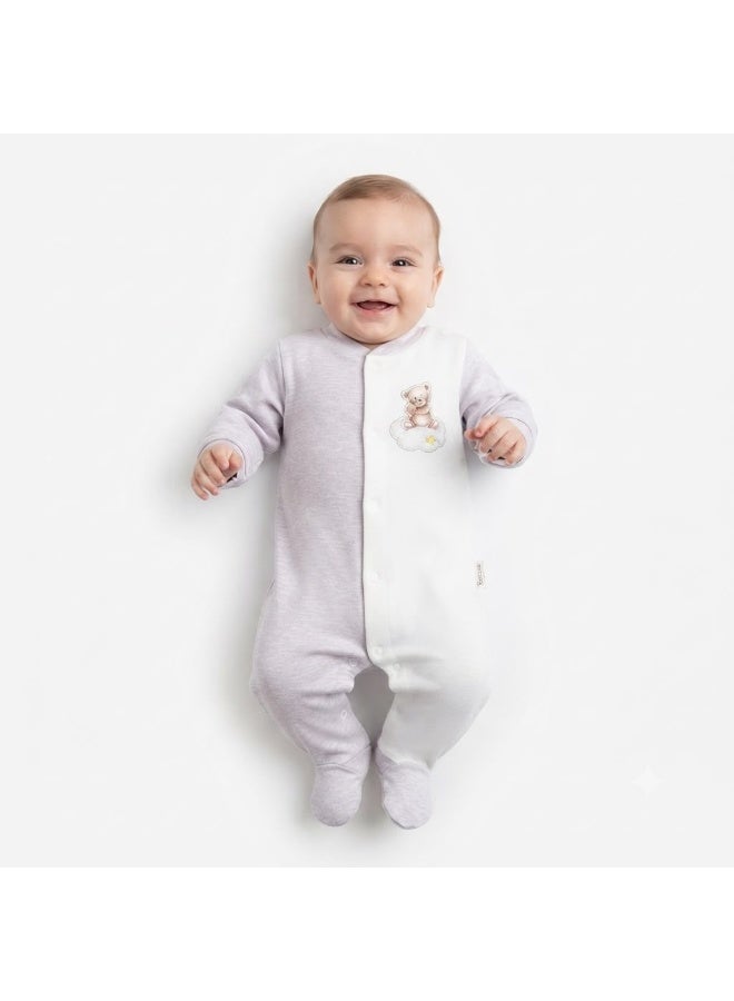 Berceau Baby Footed Sleepsuit Romper, purple& White with Bear Print - Image 2