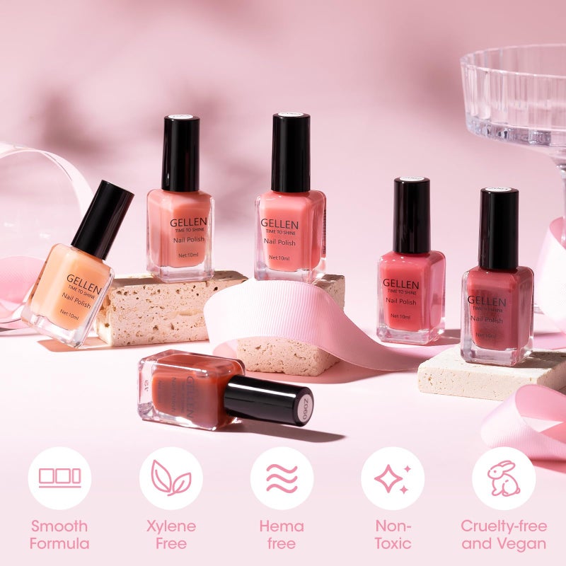 GELLEN Clear Pink Nail Polish, Sheer Pink Jelly Natural Regular Nail Polish Quick Dry Summer 6 Light Colors Set for Acrylic Natural Nails Home Salon, Chip Resistant, Non UV Gel, Hema Free, Non Toxic - Image 5