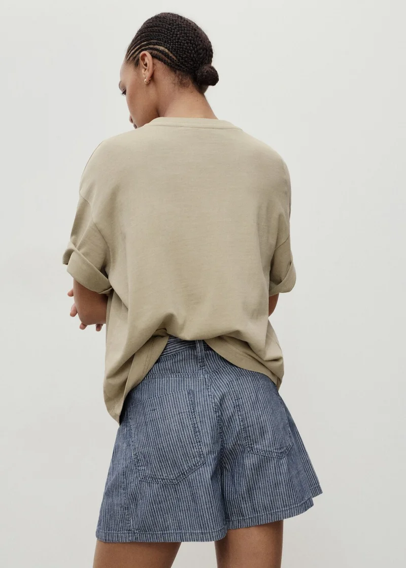 مانجو Striped denim shorts with pleats