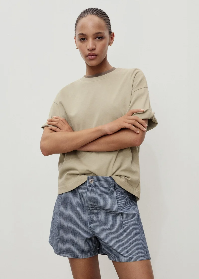 مانجو Striped denim shorts with pleats