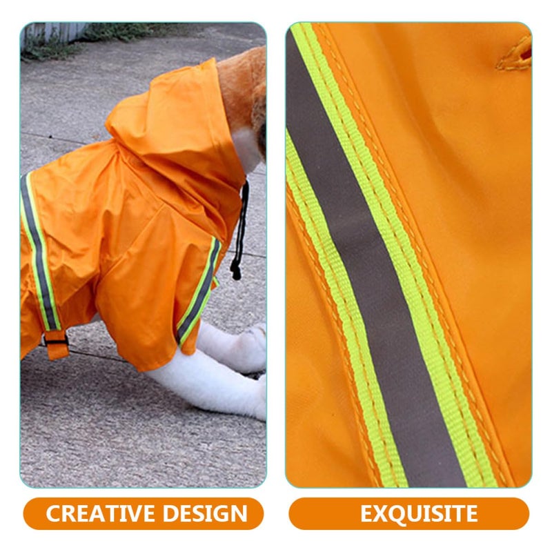XL Orange Dog Rain Jacket Waterproof Adjustable Reflective Strap Lightweight Puppy Raincoat - Image 4