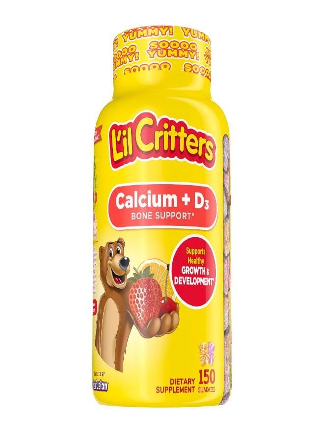 Lil Critters - L’il Critters Calcium + D3 Daily Gummy Supplement for Kids, for Bone Support, Orange, Strawberry and Cherry Flavors, 150 Gummies - Image 1