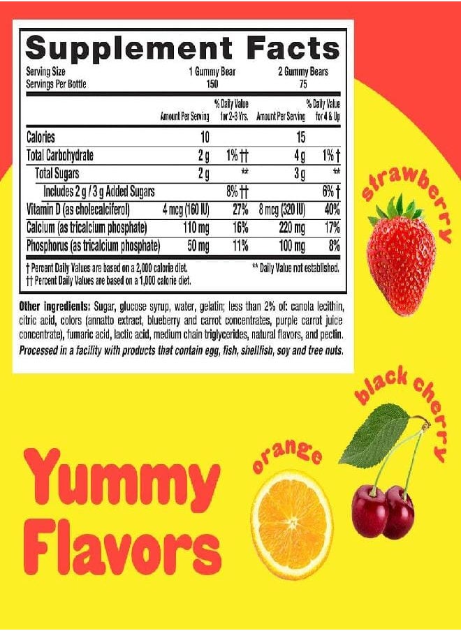 Lil Critters - L’il Critters Calcium + D3 Daily Gummy Supplement for Kids, for Bone Support, Orange, Strawberry and Cherry Flavors, 150 Gummies - Image 1