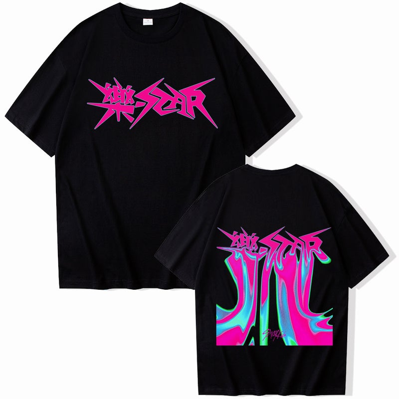 Stray Kids Rock-Star Printed Short Sleeve T-Shirt Womens Top Ebay Amazon AliExpress Wish GH1039-Black