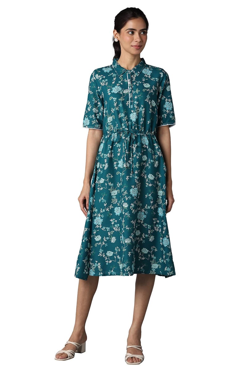 Aurelia Green Floral Printed Shirt Dress for Women - Image 1