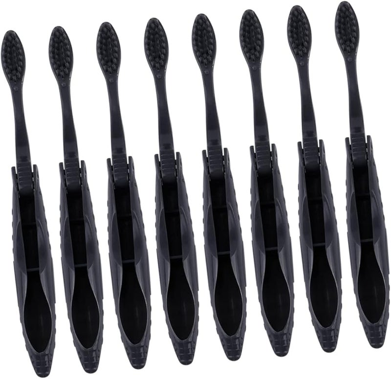 8PCS Portable Folding Travel Charcoal Toothbrush Soft Bristles for Camping Hiking Backpacking Gray - Image 1