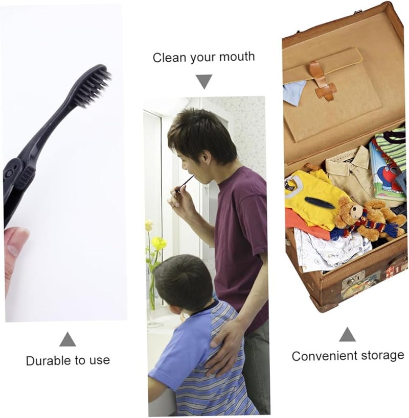 8PCS Portable Folding Travel Charcoal Toothbrush Soft Bristles for Camping Hiking Backpacking Gray - Image 4