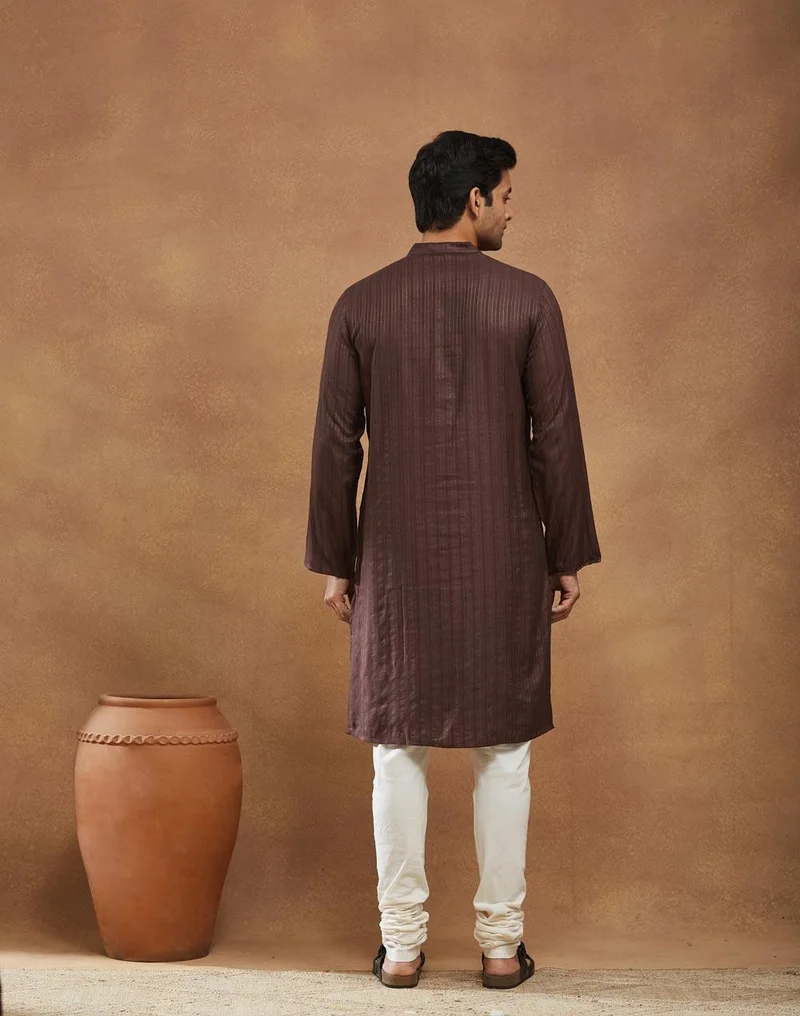 Fabindia Wine Viscose Blend Dobby Slim Fit Long Kurta