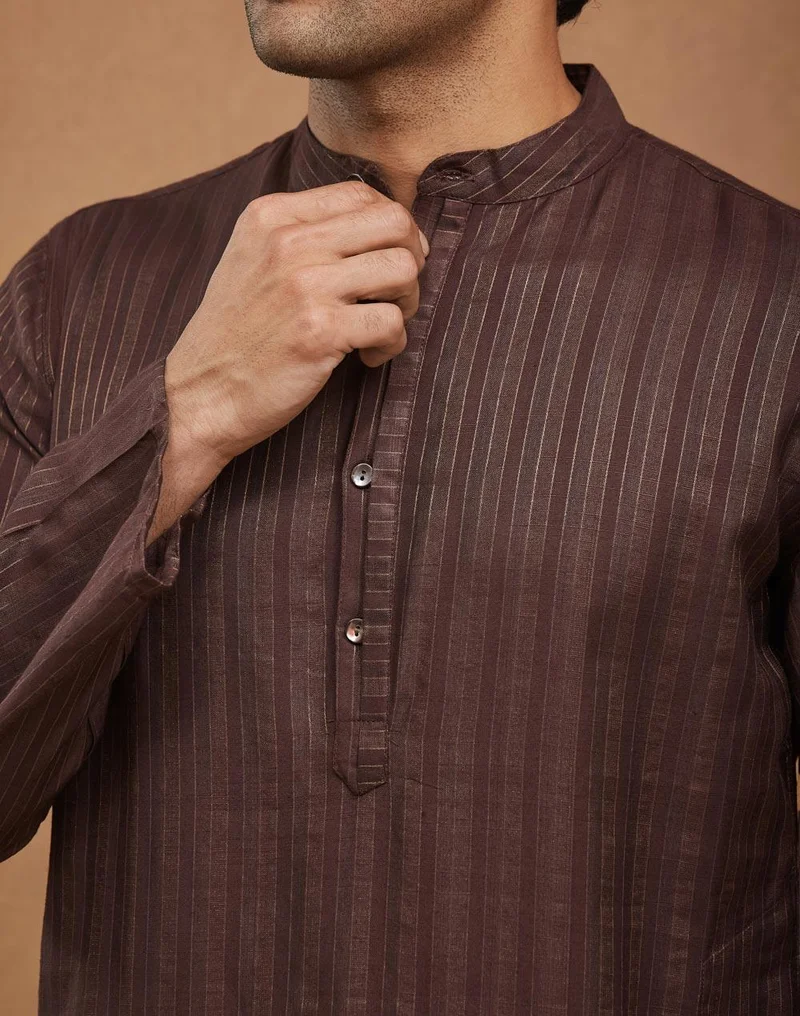 Fabindia Wine Viscose Blend Dobby Slim Fit Long Kurta