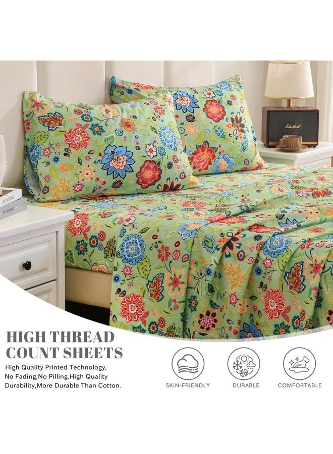 Bedlifes California King Sheet Set Ultra Soft, Breathable, Silky Flower Deep Pocket 100% Microfiber Bedding, 4 Piece Cal King Size with Floral Sage Green - Image 3