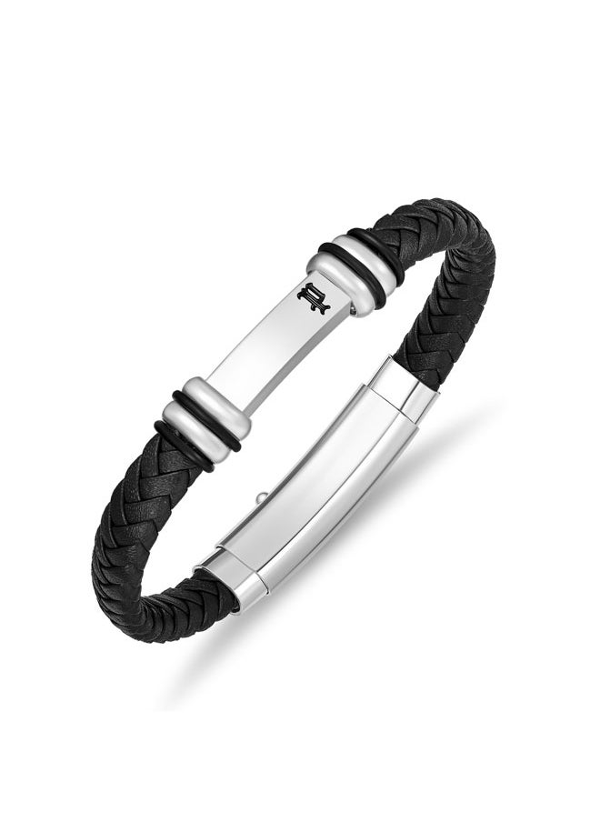 POLICE - Highbridge BraceletBraided Black Leather with Adjustable Stainless Steel ClipMen's Rugged and Refined  Style - Image 1
