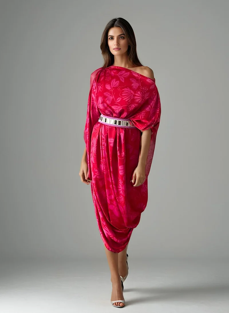 ECSTACY Printed Drape Dress