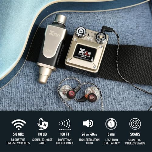 Xvive U45 Wireless in Ear Monitor System 5.8ghz IEM System Transmitter and bodypack Receiver for Studio, Band Rehearsal, Live Performance, Channel Scan Mode - Image 2