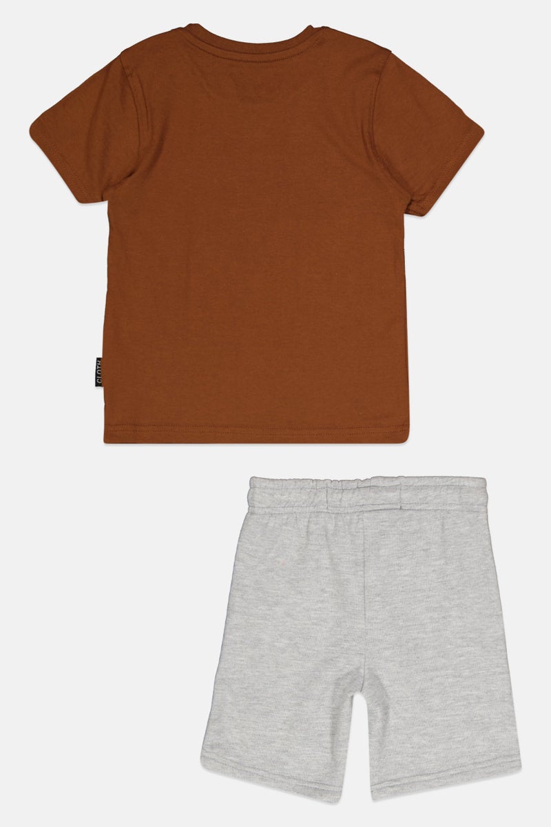 brooklyn Toddlers Boy 2 Pieces T-Shirt and Shorts Set, Brown/Grey - Image 2