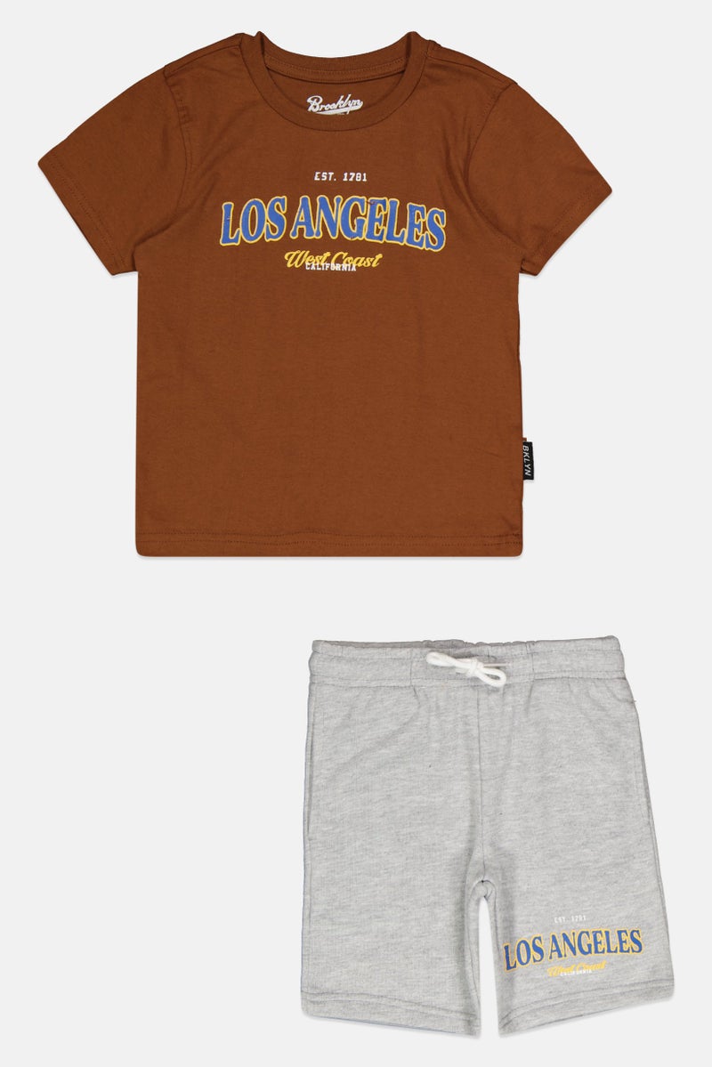 brooklyn Toddlers Boy 2 Pieces T-Shirt and Shorts Set, Brown/Grey - Image 1