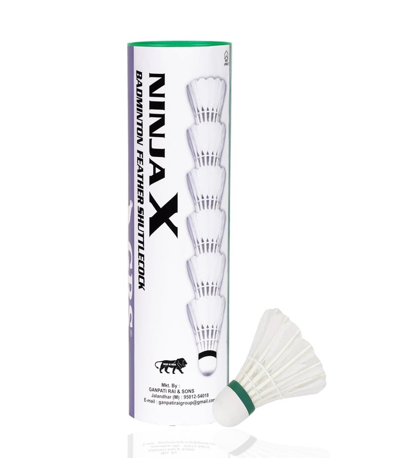 Grès ® NinjaX Hard Cork Feather Shuttle Cock (Pack of 6),Color White, Base Cork in Wooden Material, Superfine Feather - Image 1