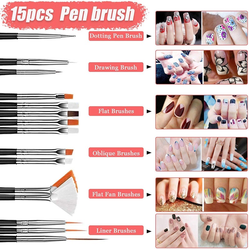 INOG Nail Art Stamping Kit 3D Nail Art Tools with Pen Brush Painting Polish Design Kit Nail Art Stickers Nail Foil Tape Strips and Nails Art Rhinestones - Image 3