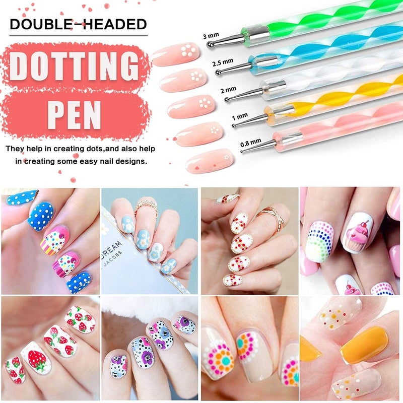 INOG Nail Art Stamping Kit 3D Nail Art Tools with Pen Brush Painting Polish Design Kit Nail Art Stickers Nail Foil Tape Strips and Nails Art Rhinestones - Image 5